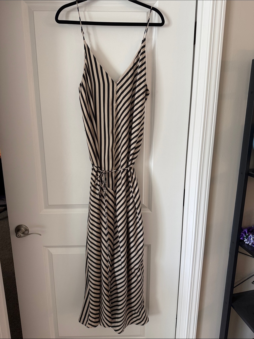 Never Worn! Striped V-Neck Spaghetti Strap Maxi Dress - Black & Cream